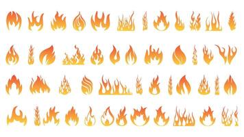 Set of red and orange fire flame. Collection of hot flaming element. Idea of energy and power. Isolated illustration in flat style design vector