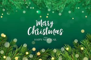 Merry Christmas and Happy New Year. xmas background, banner, frame, header, cover background or greeting card design. green color design. vector