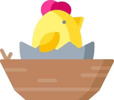 A yellow chicken in a nest with a pink hat vector