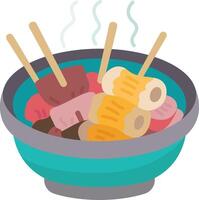 A bowl of food with chopsticks and skewers vector