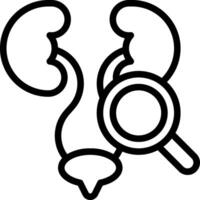A black and white outline of a magnifying glass and a kidney vector