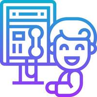 A man is standing next to a computer screen vector