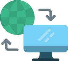 Icon of a computer with a globe and arrows vector
