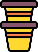 A stack of three pots with a yellow stripe vector