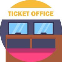 A ticket office with two monitors and a desk vector