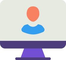A person is on a computer screen with a blue background vector
