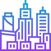 A city skyline with buildings and a blue and purple outline vector