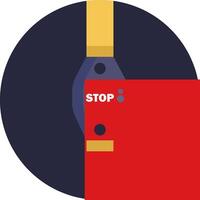 A red and black button with the word stop on it vector