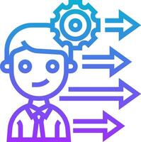 A man with a gear on his head and arrows pointing to him vector