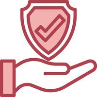 A hand holding a shield with a tick mark on it vector