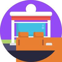 A flat icon of a building with a car in front of it vector