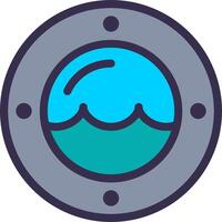 A porthole icon with a wave and a boat vector