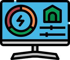 A computer monitor with a house and a green energy bar vector