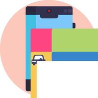 A phone with a car on it and a colorful card vector