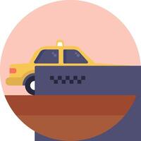 A taxi cab is parked in front of a building vector