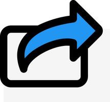 An arrow pointing to a white box with a blue arrow vector