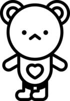 A black and white drawing of a teddy bear with a heart vector