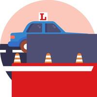 A car is driving on the road and there are cones in the background vector