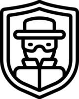 A black and white logo of a man in a hat and a mask vector