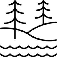 A black and white illustration of a lake and trees vector