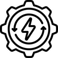 A black and white icon of a gear with a lightning bolt vector