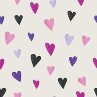 Seamless pattern featuring pink and purple hearts on a beige background, offering a soft and charming design perfect for Valentine's Day or romantic-themed projects. vector