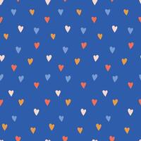 Seamless pattern featuring colorful hearts on a blue background, creating a lively and playful design perfect for Valentine's Day vector