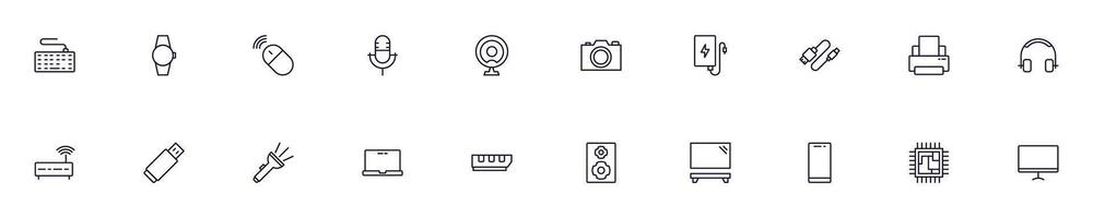 Set of symbols of electronic devices. Editable stroke. Simple outline signs that perfect for banners, infographics, web sites vector
