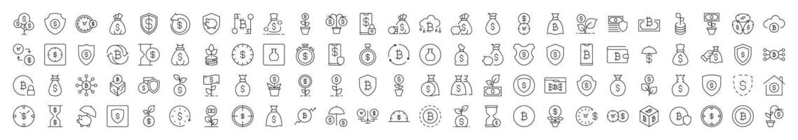 Insurance and Money Savings Outline Simple Icons Bundle. Contains Icons of that Can Be Used for Design of Cards, Posts, Apps, Web Sites vector