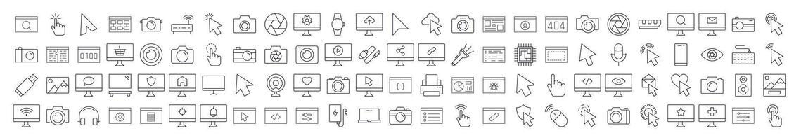 Internet and Computer Interface Bundle of Thin Icons. Editable Stroke. Suitable for Web Sites, Books, Cards, Apps vector