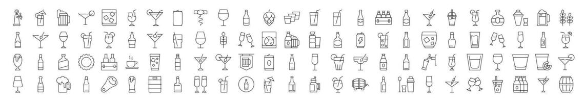 Line Icon Set. Modern Collection for Design, Web Sites, Apps, Cards. Contains Linear Images of Beer, Coffee, Cocktail vector