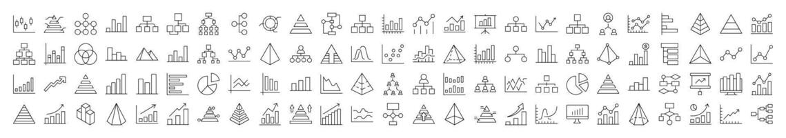 Pie Chart, Hierarchy, Pyramid Icon Set for UI, Placards, Books, Apps. Editable Stroke. Suitable for Web Sites, Books, Cards, Apps vector