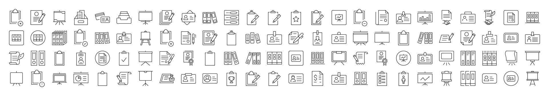 documentos icono manojo. contiene íconos de presentación junta, portapapeles, contrato ese lata ser usado para diseño de tarjetas, publicaciones, aplicaciones, web sitios vector