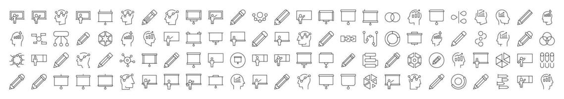 Simple Linear Icon of Presentation, Brainstorm, Pencil, Diagram. Editable Stroke. Minimalistic Linear Pictogram for Design of Cards, Apps, Banners, Posts vector