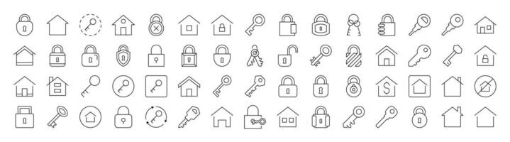 Real Estate Line Icon Bundle. Modern Collection for Design, Web Sites, Apps, Cards. Contains Linear Images of House and Key vector