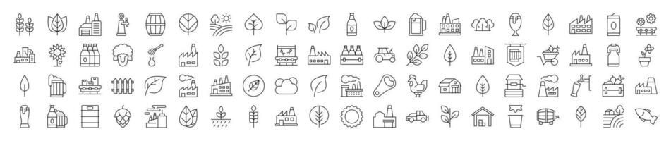 Agriculture Related Pack of Thin Icons. Contains Icons of Tractor, Plantation, Harvest. Editable Stroke. Suitable for Web Sites, Books, Cards, Apps vector