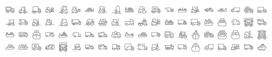 Simple Linear Icon of Ship, Van, Tractor. Editable Stroke. Minimalistic Linear Pictogram for Design of Cards, Apps, Banners, Posts vector