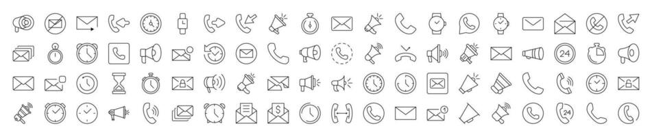 Contact Us and Interface Line Icon Collection. Editable Stroke. Minimalistic Linear Pictogram for Design of Cards, Apps, Banners, Posts vector