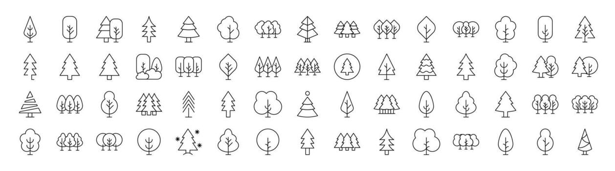 Tree and Forest Thin Line Icon Set. Editable Stroke. Suitable for Banners, Cards, Social Networks, Apps vector