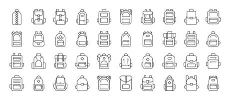 Backpack, Schoolbag Simple Isolated Line Icons Collection. Editable Stroke. Suitable for Web Sites, Books, Cards, Apps vector