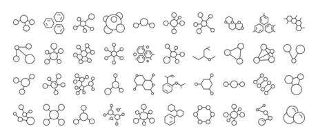 Line Icon Set of Chemistry. Contains Icons of Atom and Chemical Compounds that Can Be Used for Design of Cards, Posts, Apps, Web Sites vector