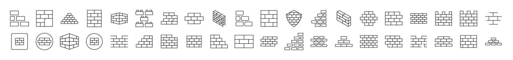 Brick Wall, Construction Thin Icons Collection. Editable Stroke. Suitable for Web Sites, Books, Cards, Apps vector