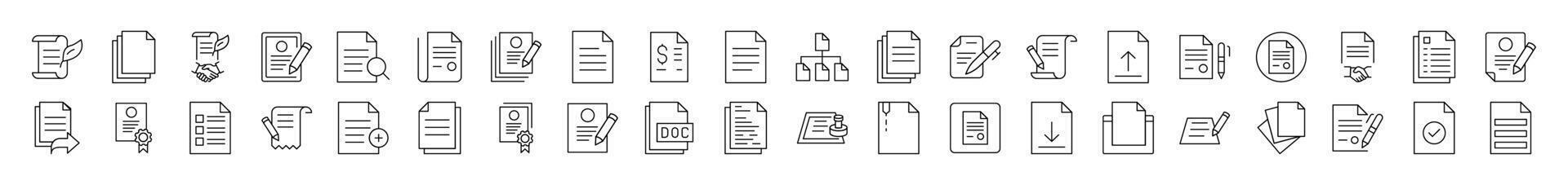 Document, Contract, Presentation Related Line Icon Collection. Editable Stroke. Perfect for Infographics, Articles, Books, Flyers, Banners vector
