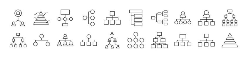 Hierarchy Outline Web Line Icons Collection. Editable Stroke. Minimalistic Linear Pictogram for Design of Cards, Apps, Banners, Posts vector