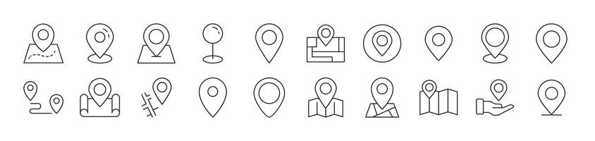 Map Pin Line Icon Collection. Editable Stroke. Minimalistic Linear Pictogram for Design of Cards, Apps, Banners, Posts vector