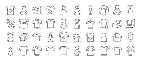Dresses and T Shirts Related Icon Set. Editable Stroke. Suitable for Web Sites, Books, Cards, Apps vector