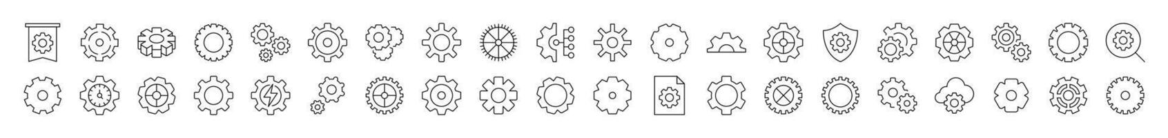 Mechanism and Settings Bundle of Related Line Icons. Editable Stroke for Design, Web Sites, Apps, Cards. Contains Linear Images of Gear vector