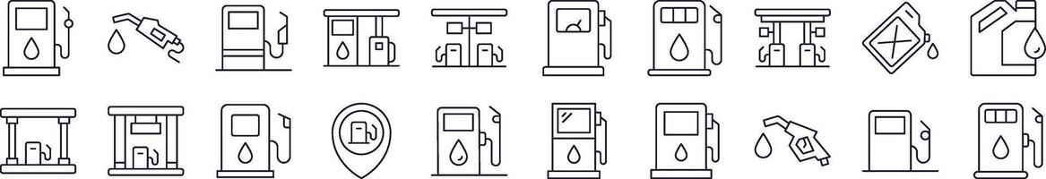 Bundle of Line Icons of Gas Station. Editable Stroke. Minimalistic Linear Pictogram for Design of Cards, Apps, Banners, Posts vector
