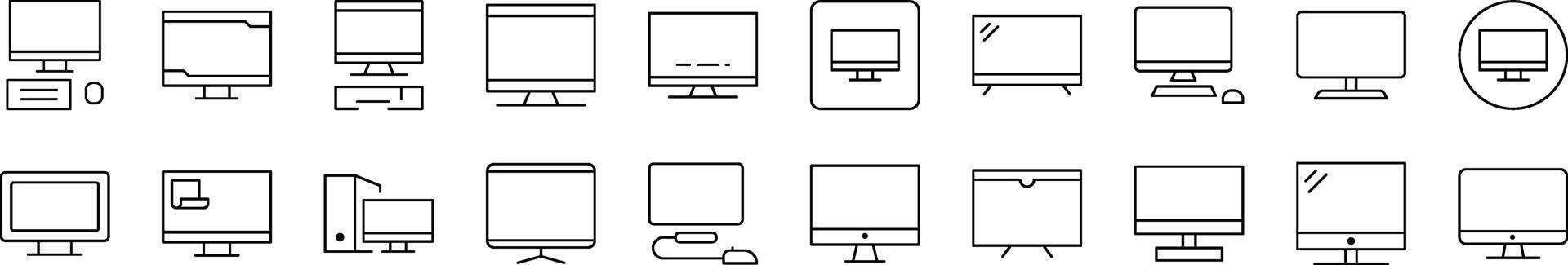 Pack of Line Icons of Computer. Editable Stroke. Minimalistic Linear Pictogram for Design of Cards, Apps, Banners, Posts vector