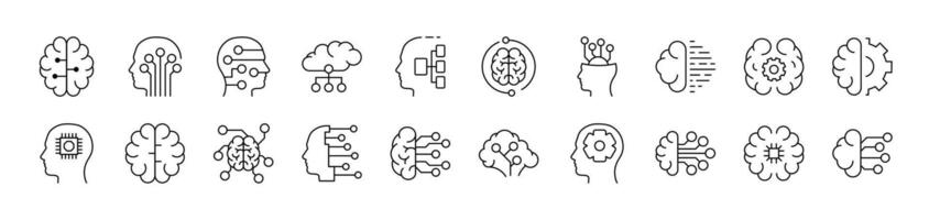 Artificial Intelligence Line Icon Collection. Editable Stroke. Minimalistic Linear Pictogram for Design of Cards, Apps, Banners, Posts vector